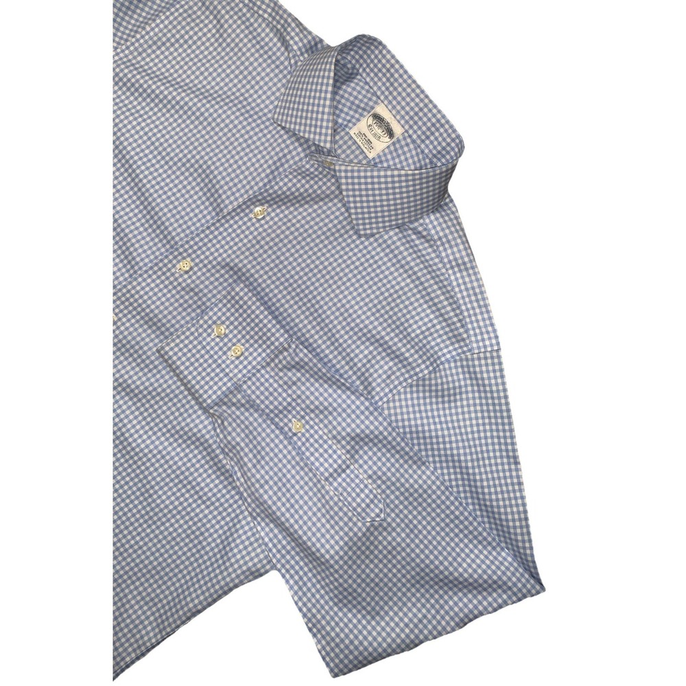 Brooks Brothers Button Up Shirt Mens M Blue White Gingham Supima Cotton Non Iron
